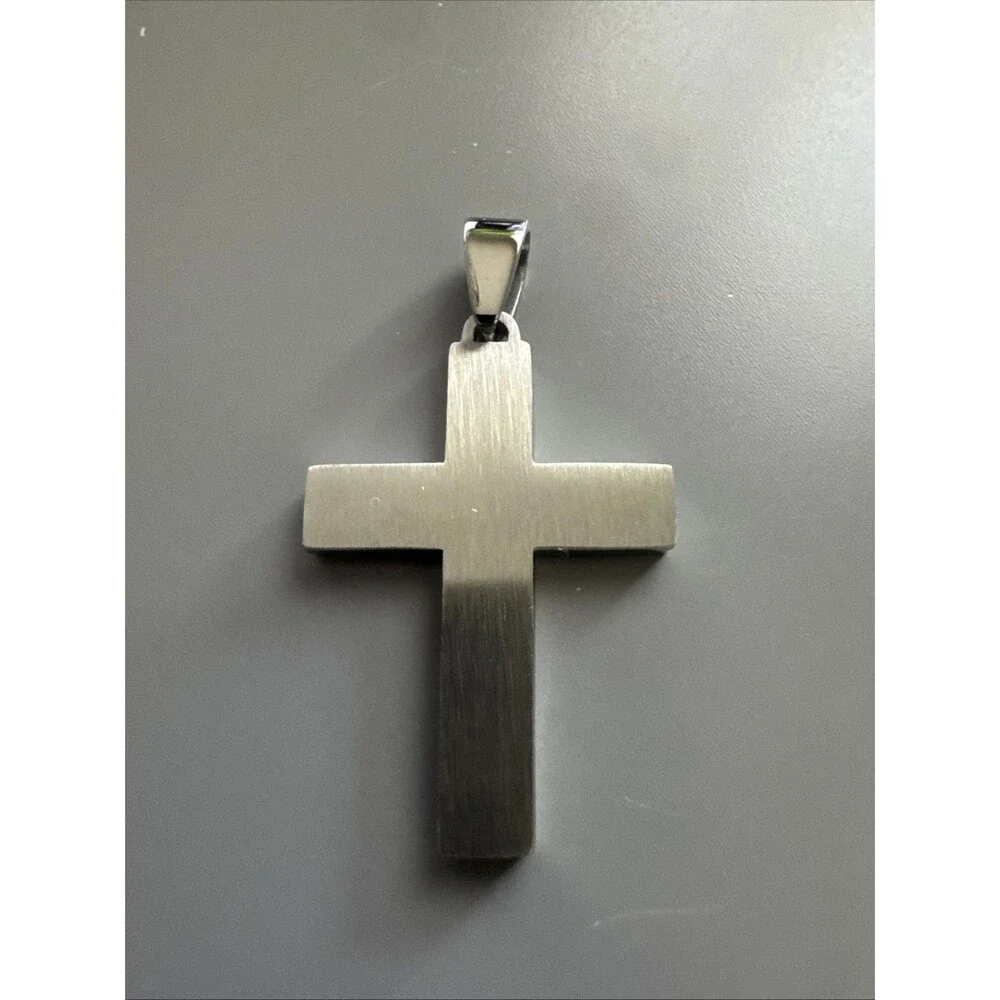 Cross Pendant Center Cubic Zirconia Stainless Steel 24” Chain Necklace Unisex